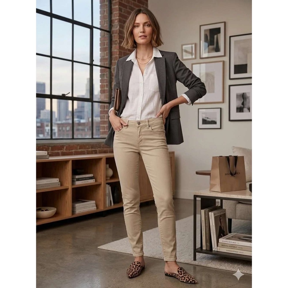 Banana Republic Womens Skinny Khaki Pants Tan Mid Rise Stretch Size 26/2